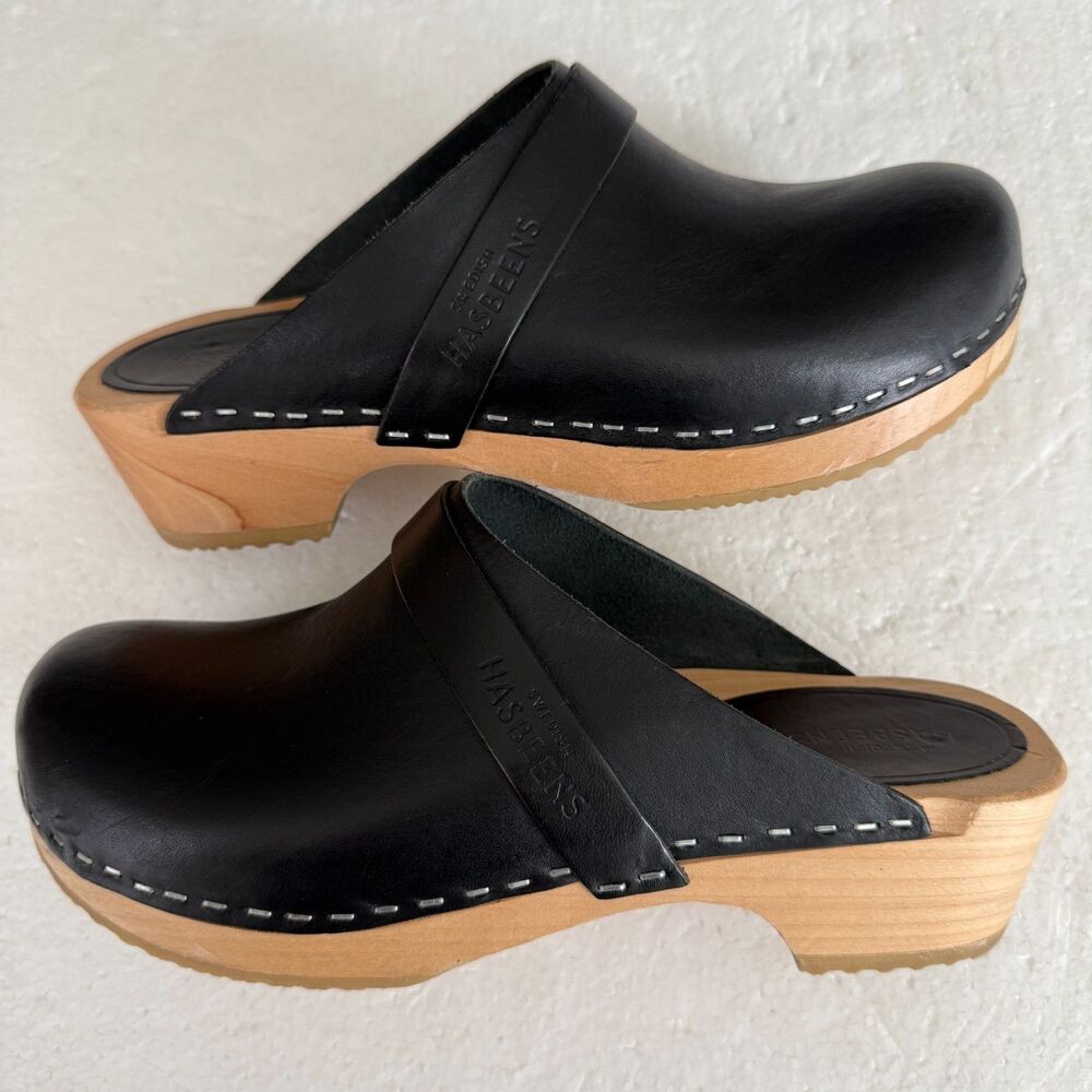 Size 7.5 - New Swedish Hasbeens Swedish Husband Clog Size 38 Women Black